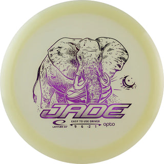 A white Opto Moonshine Jade disc golf disc made in luminescent plastic.