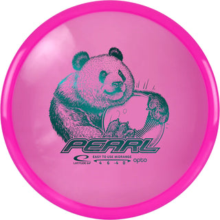 A pink Opto Pearl disc golf disc.