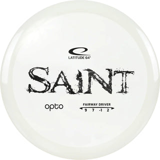 A white Opto Saint disc golf disc.