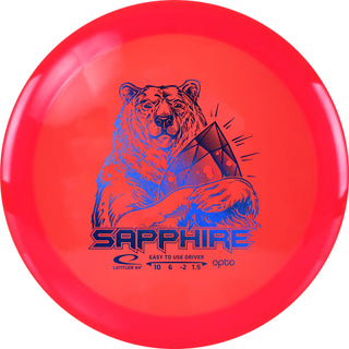 A red Opto Sapphire disc golf disc.