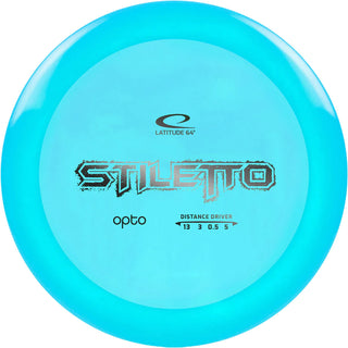 A turquoise Opto Stiletto disc golf disc.