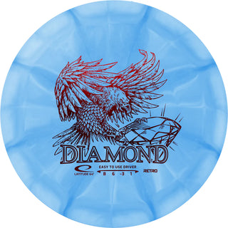 A blue and white Retro Burst Diamond disc golf disc.