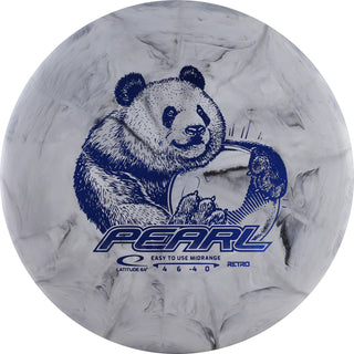 A black and white Retro Burst Pearl disc golf disc.