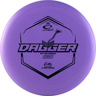 A purple Sense Dagger Sockibomb disc golf disc.