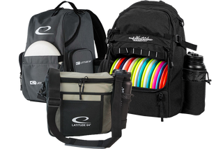 Three various discgolf backpacks.