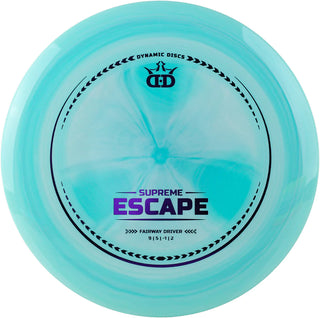 A turquoise Supreme Escape disc golf disc.