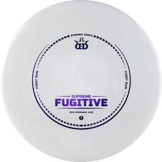 A white first run Supreme Fugitive disc golf disc.