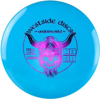 A turquoise Tournament Underworld disc golf disc.