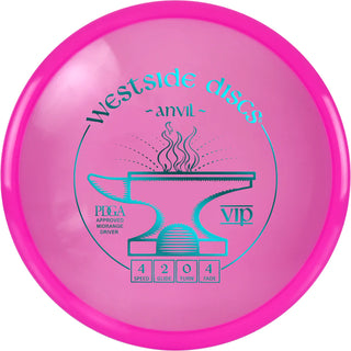 A pink VIP Anvil disc golf disc.