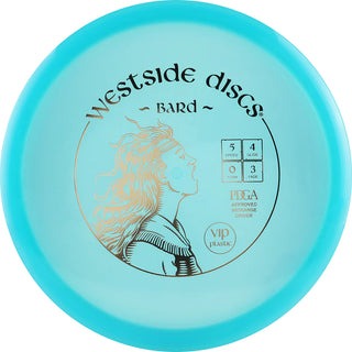 A turquoise VIP Bard disc golf disc.