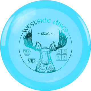 A turquoise VIP Stag disc golf disc.