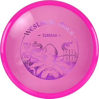 A pink VIP Tursas disc golf disc.