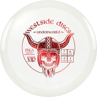 A white VIP Underworld disc golf disc.