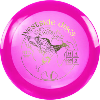 A pink VIP World disc golf disc.