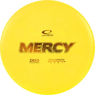 A yellow Zero Hard Mercy disc golf disc.