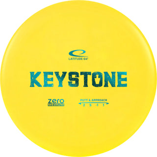 A yellow Zero Medium Keystone disc golf disc.